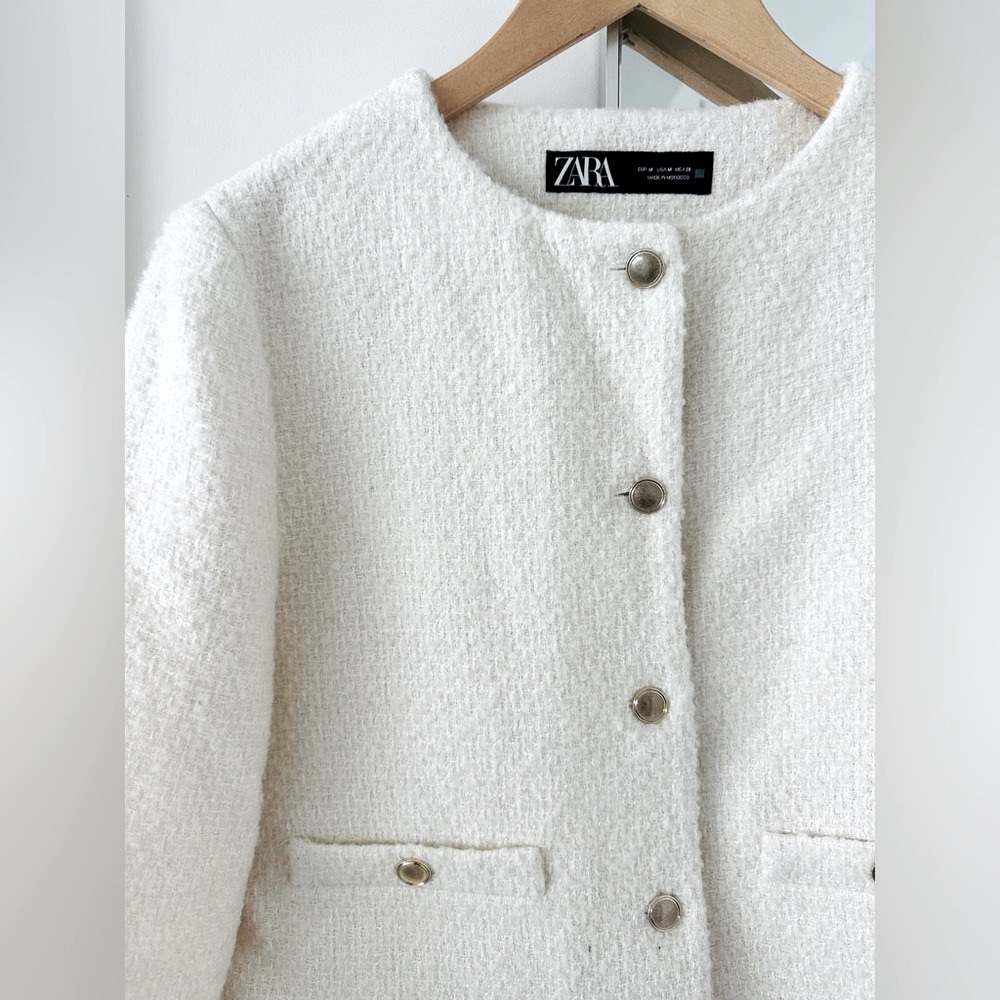 Zara Short Textured Cream Jacket Blazer size M